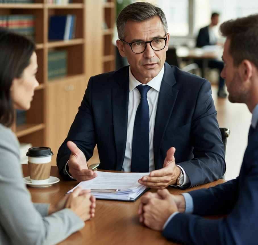 Jasper attorney in professional consultation with clients discussing family law or custody matters