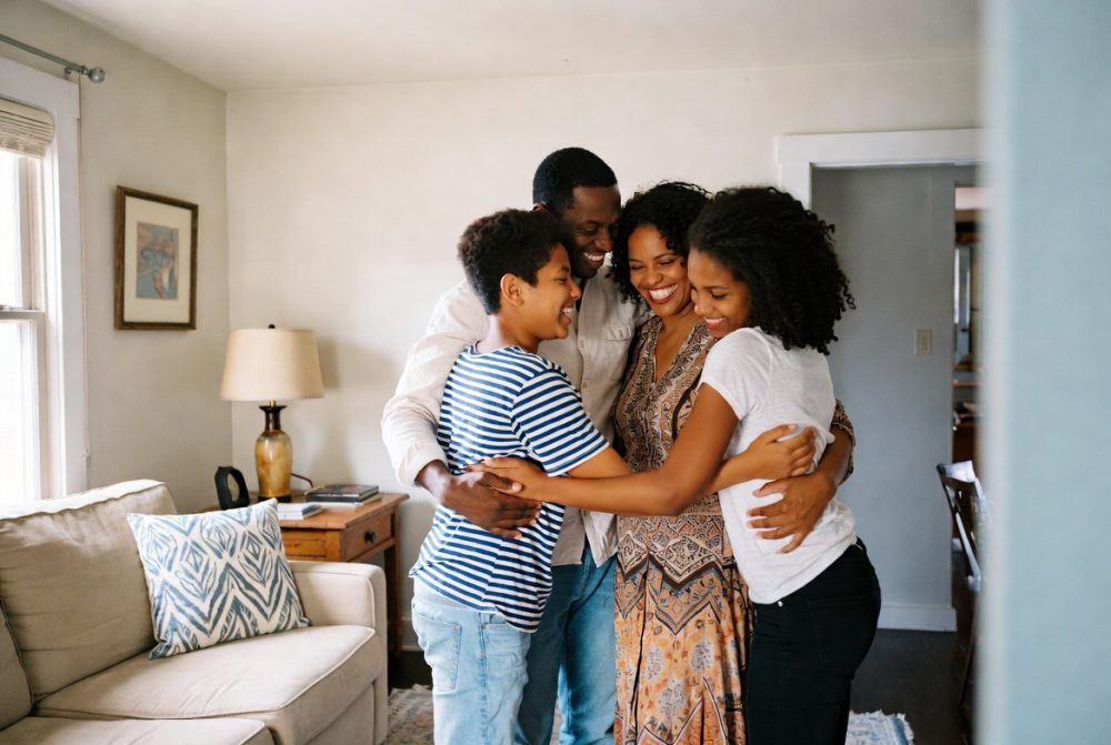 happy diverse family embracing after adopting from foster care in Indiana 2026